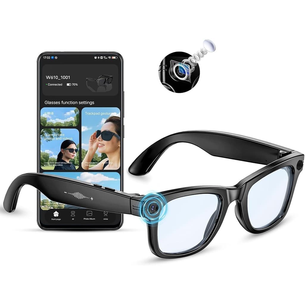 AI Smart Glasses Câmera 4K HD , Chamada BT , Óculos De Anti-Vibração De 800 W Com Microfone Duplo De Gravação De Vídeo ,