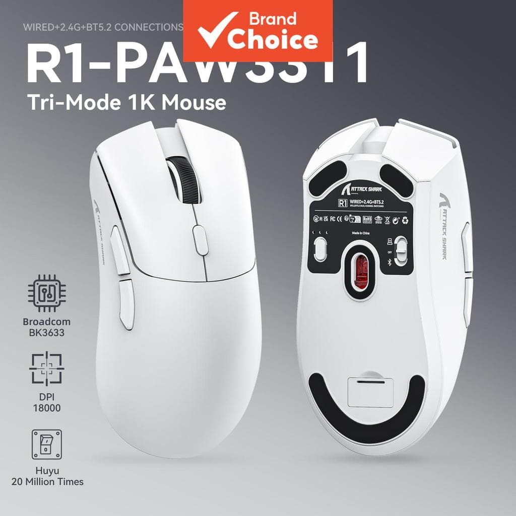  Mouse Gamer Shark R1 59g Ultra Leve Tri-Modo Sensor de Alta DPI para eSports