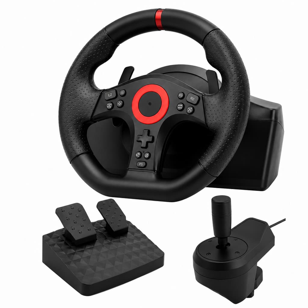 Volante Gamer Com Pedal Câmbio Sequencial Vibração Dupla Para PC Console KP-5818