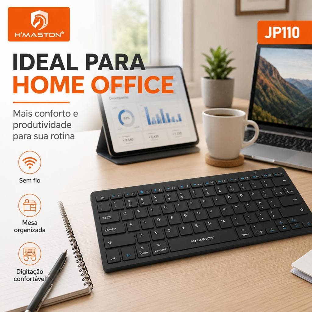 H'MASTON JP110 Teclado Sem Fio Bluetooth + 2.4G 78 Teclas Compacto Ultrafino Multi Dispositivos para Notebook Tablet