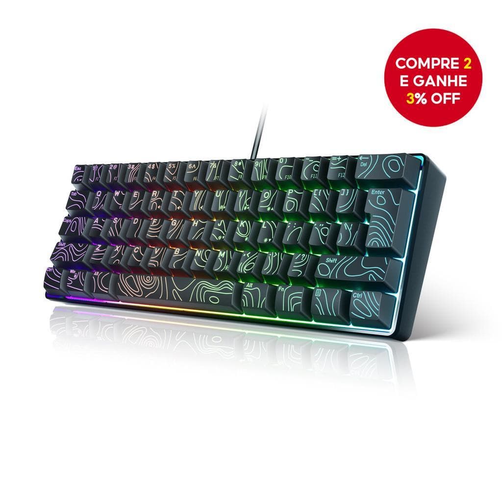 Teclado Pequeno Para Jogos Laptop RGB Retroiluminado 61 Teclas Com Fio Design Compacto Gamer PC Office
