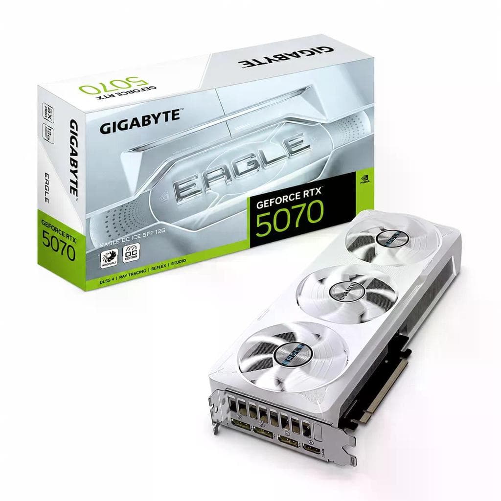 Placa de Video GIGABYTE GeForce RTX 5070 EAGLE OC ICE, 12GB, Branca, GDDR7, DLSS4, Ray Tracing, 9vn5070eoi-00-g10