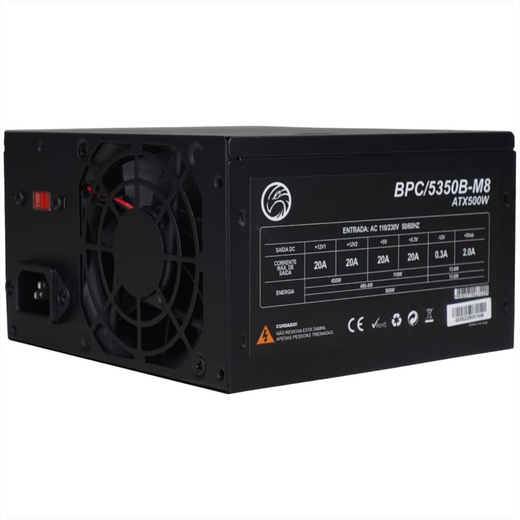 Fonte 500W Brazil PC BPC/5350B-M8 - ATX - 8X8CM - Preto - Bivolt - OEM