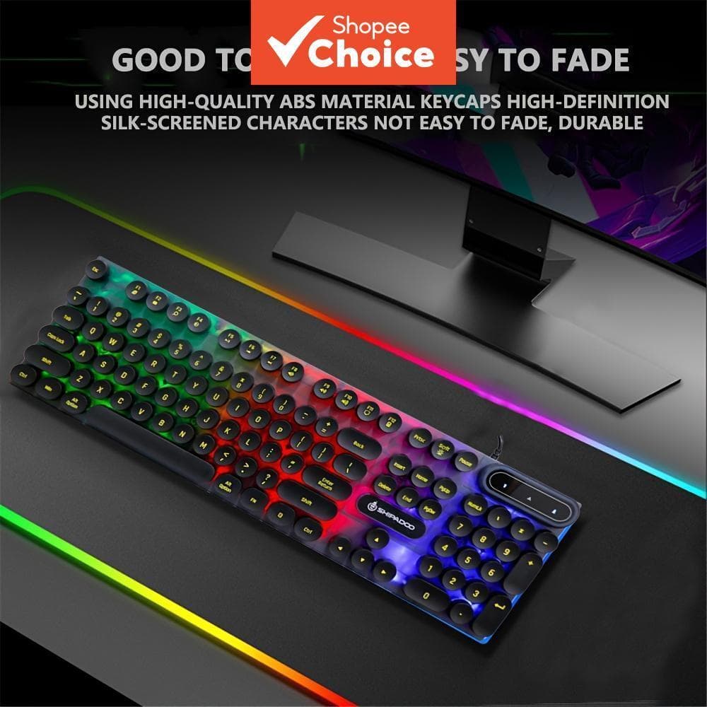 Teclado de Jogos com Fio K500 USB para Desktop, Teclado com Retroiluminação LED Arco-Íris Colorido, Botões Circulares