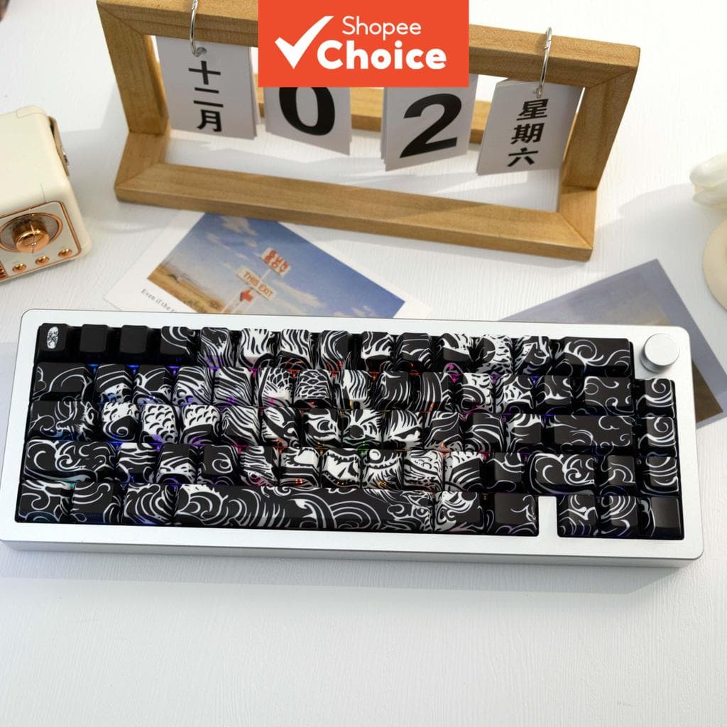 Dragão Padrão PBT 138 Teclas Keycaps Estilo Cereja Impressão Lateral Translúcido Corante-Sub Para Teclado 61/64/68/87/96