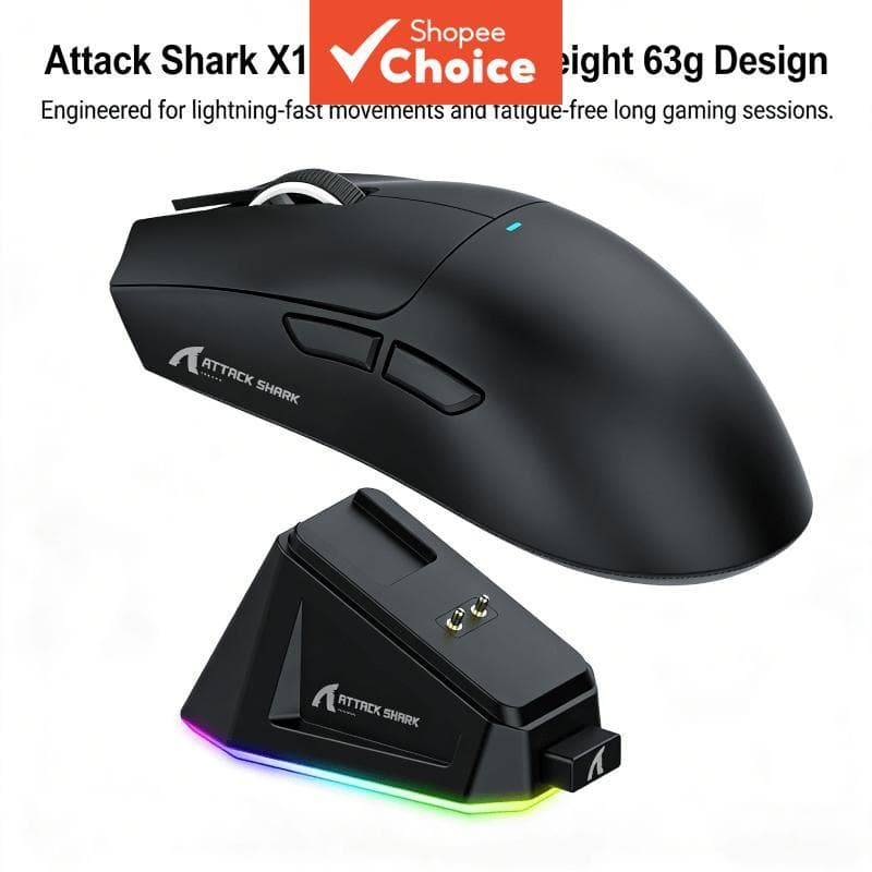 Mouse Attack Shark X11 Bluetooth para notebook sem fio com dock de carregamento magnético 63 g ultraleve 22000 DPI novo