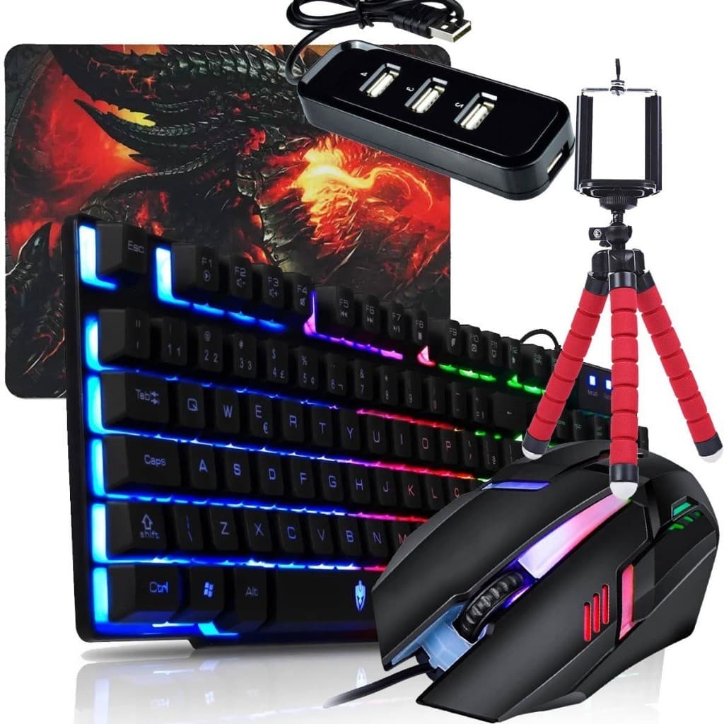 Kit Mobilador Gamer Para Android Com Teclado Mouse Tripé e Adaptador C ou V8 Free Fire