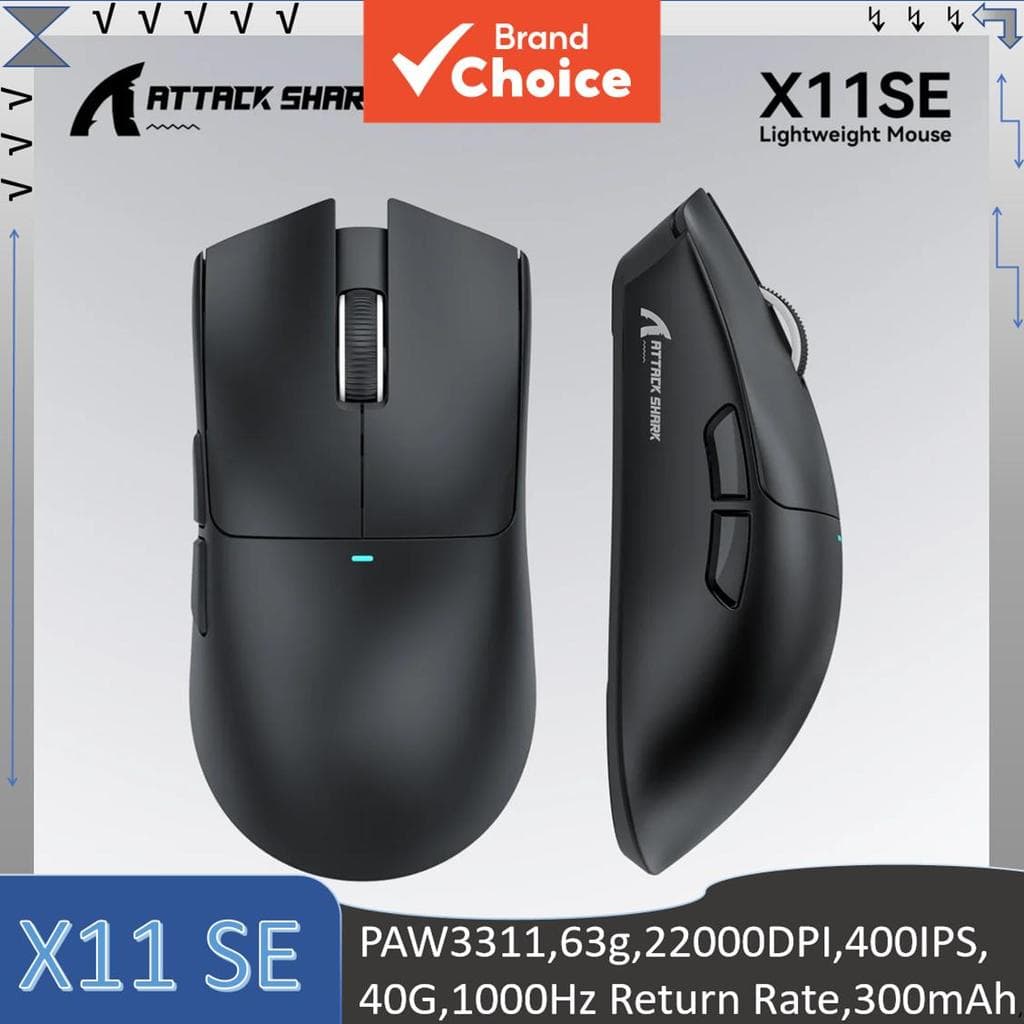 Mouse Gamer Leve Tri-Modo ATTACK SHARK X11 SE, Vida útil HUANO 20 milhões de cliques, PAW3311, 63g, 22000DPI, 400IPS,