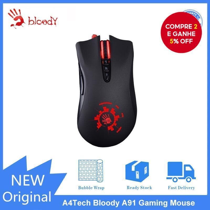  Mouse Gamer com Fio USB Bloody A91 de 4000 DPI para Notebooks e PCs