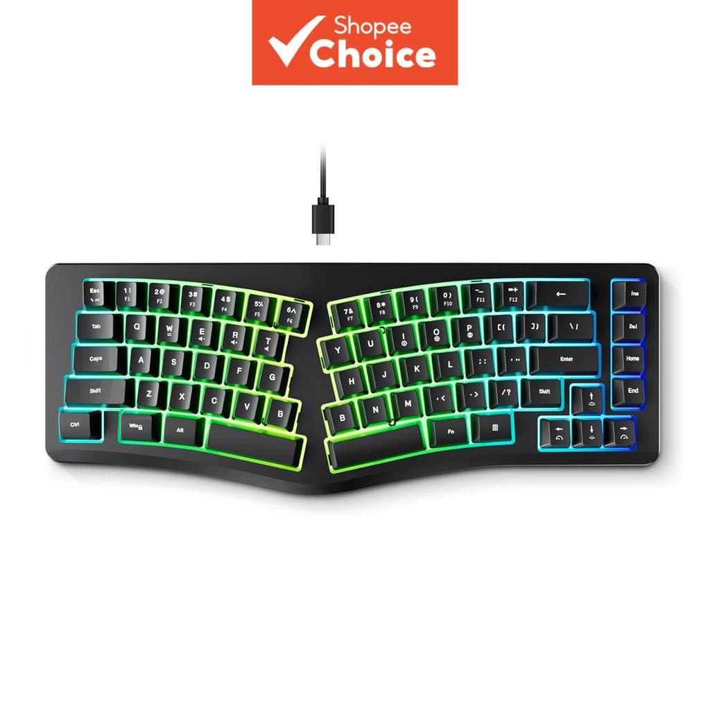 Teclado Ergonômico Retroiluminado RGB com Fio, Teclado para Jogos com Sensação Mecânica, Anti-Ghosting USB-C para PC,