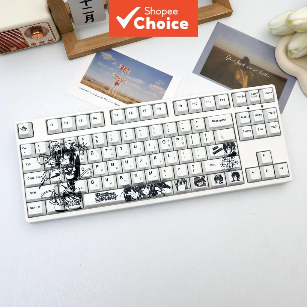 Anime Menina liuhua PBT 138 Teclas Keycaps Estilo Cereja Impressão Lateral Translúcido Corante-Sub Para Teclado 61/64/68