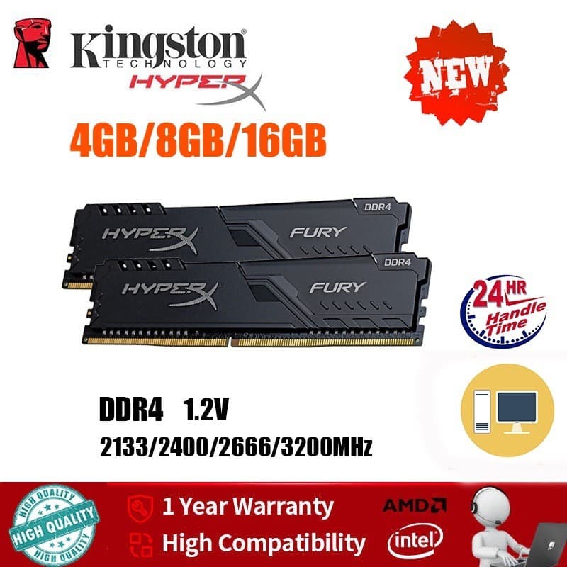 Envio Rápido , Kingston HyperX FURY DDR4 16GB 8GB 4GB 3200/2666/2400/2133 MHz PC4 Desktop RAM 288 Pinos 1.2V DIMM