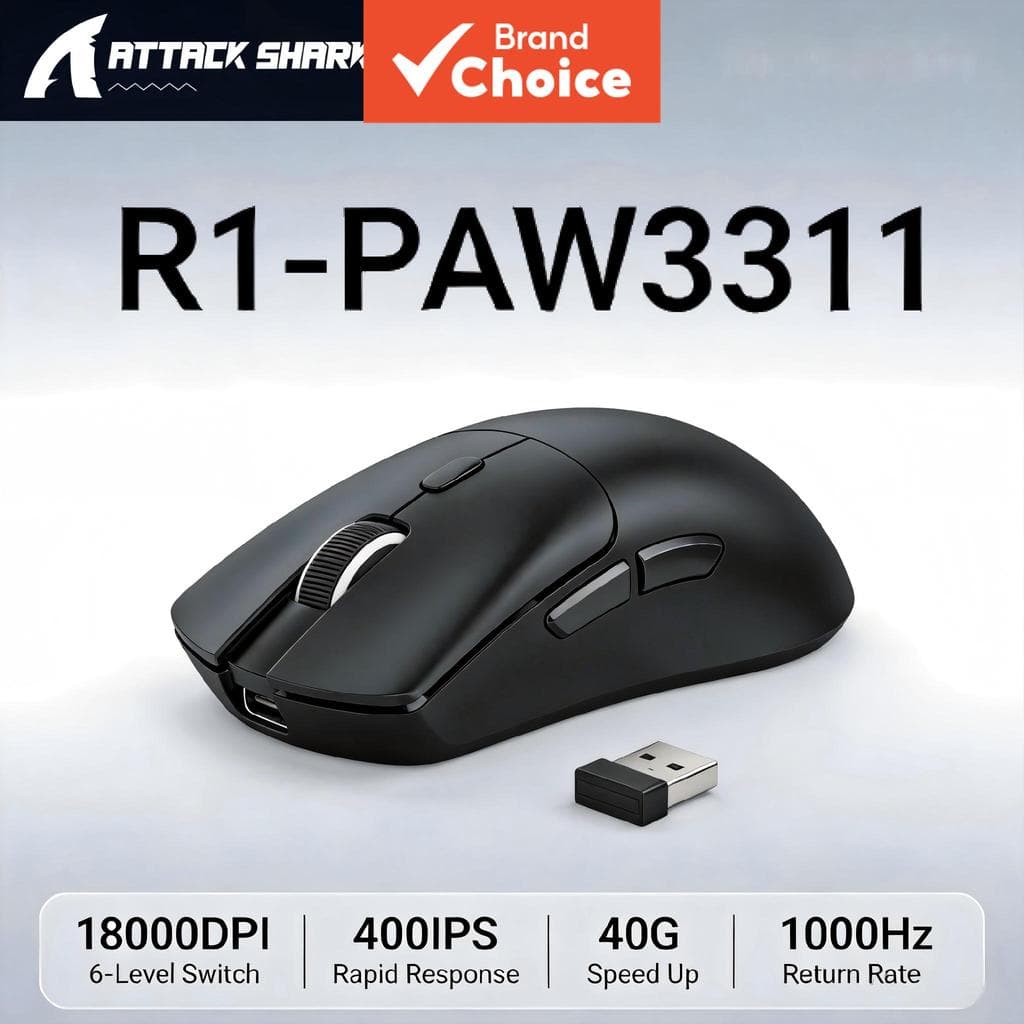 Mouse Gamer Attack Shark R1 400IPS 40G Aceleração HUYU 80 Milhões de Cliques Mouse para Notebook de Escritório Vermelho