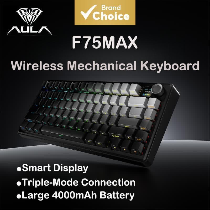 Teclado Mecânico Sem Fio Aula F75MAX - Teclado para Jogos com Retroiluminação RGB Hot-Swappable, Conexão Tripla