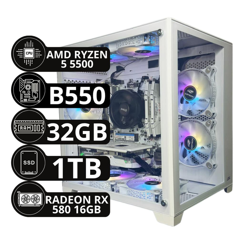 Pc Gamer Ryzen 5 5500 Ddr4 32gb Rx 580 16gb Ssd 1tb Wifi