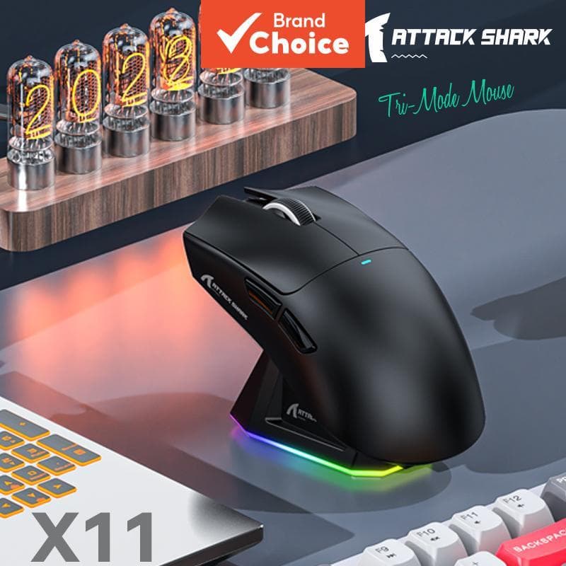Mouse Gamer Attack Shark X11 Tri-Modo Sensor PAW3311 22000DPI 280mAh Bateria Sem Fio para Laptop PC