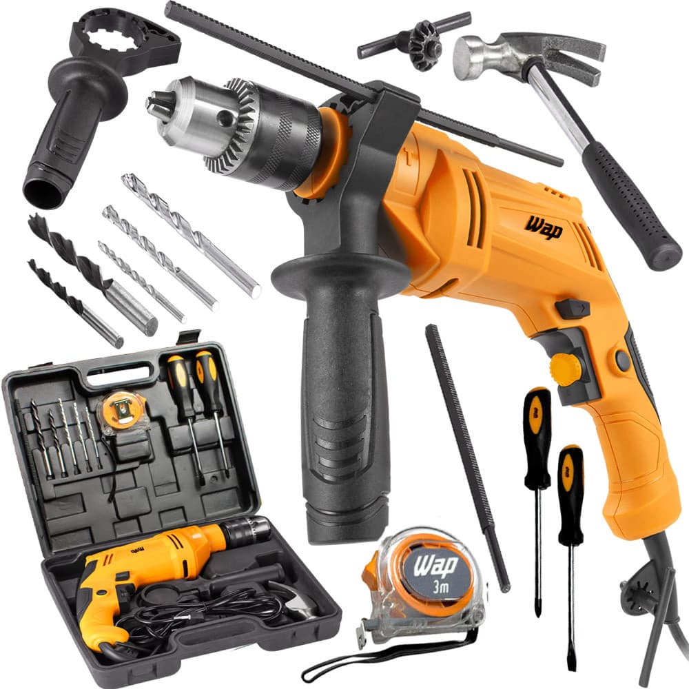 Parafusadeira e Furadeira de Impacto WF 700K10 W2 WAP Mandril de 3/8" Potência de 700W + Maleta