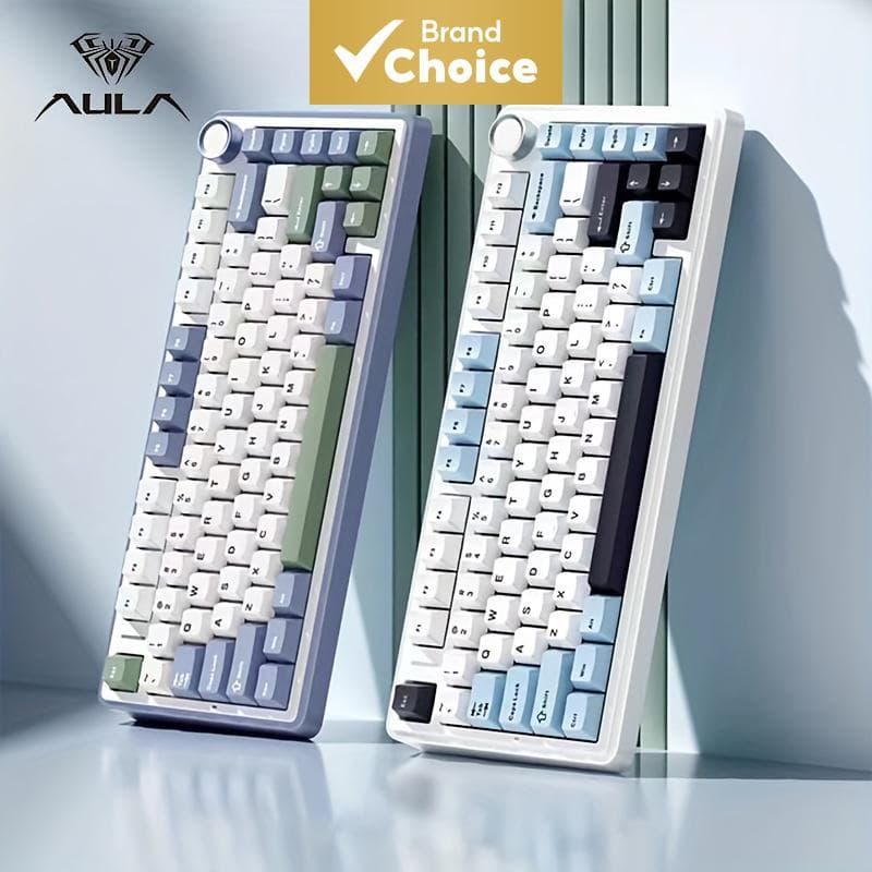 Teclado Mecânico Sem Fio AULA F75 2.4G Bluetooth, Layout 75%, RGB para Jogos, Estrutura Gasket, Troca a Quente, Perfil