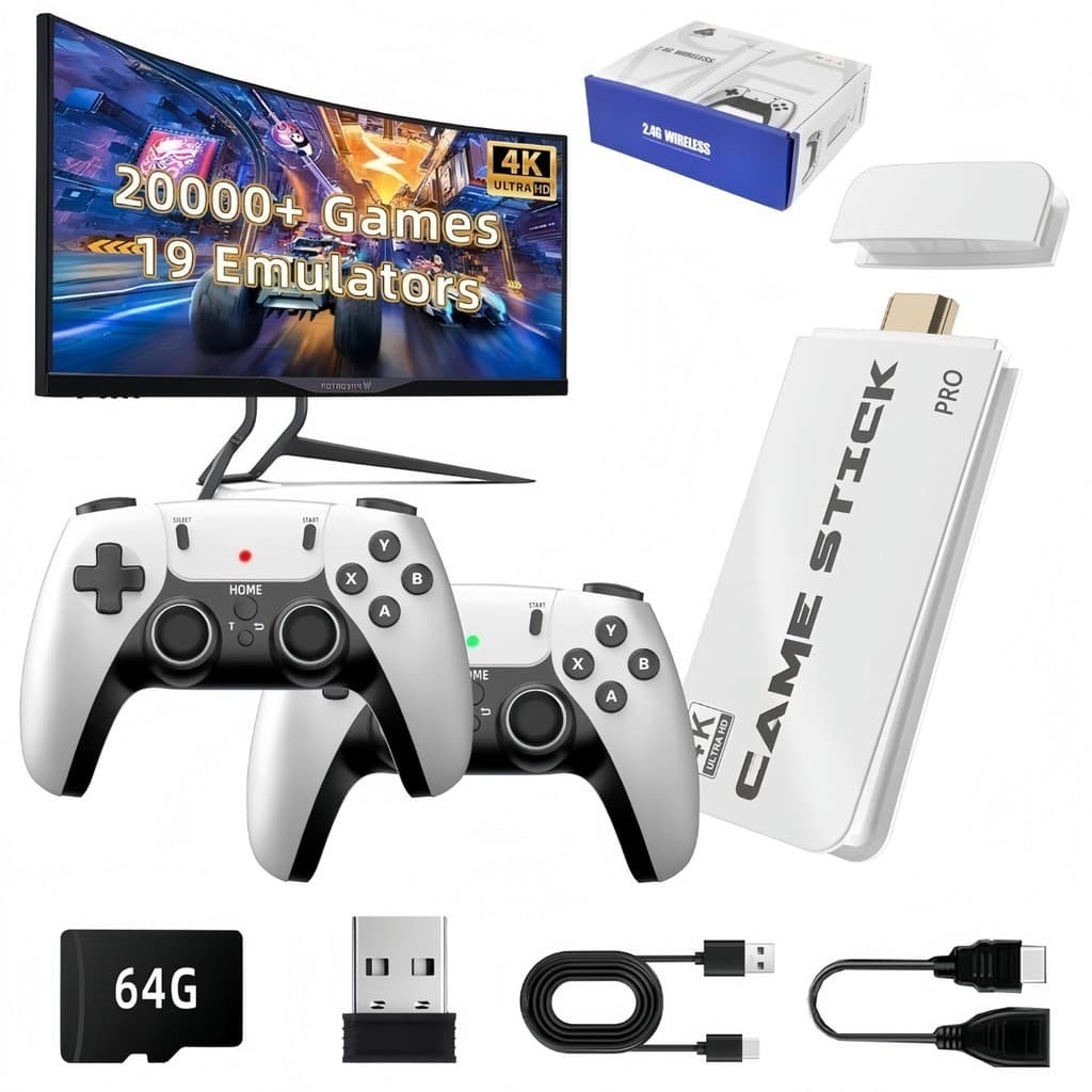2025 NOVO Vídeo Game Stick M15 Plus 4k 64gb Hdmi Com 2 Controles Se Fio +20mil Jogos