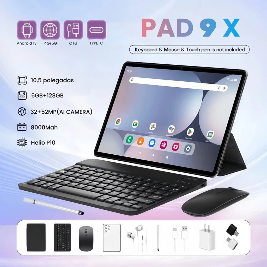 Pad 9X Tablet Android Tela Grande 10.5 FHD 6+128GB WiFi 5G Uso Trabalho Estudo 8000mah  ming