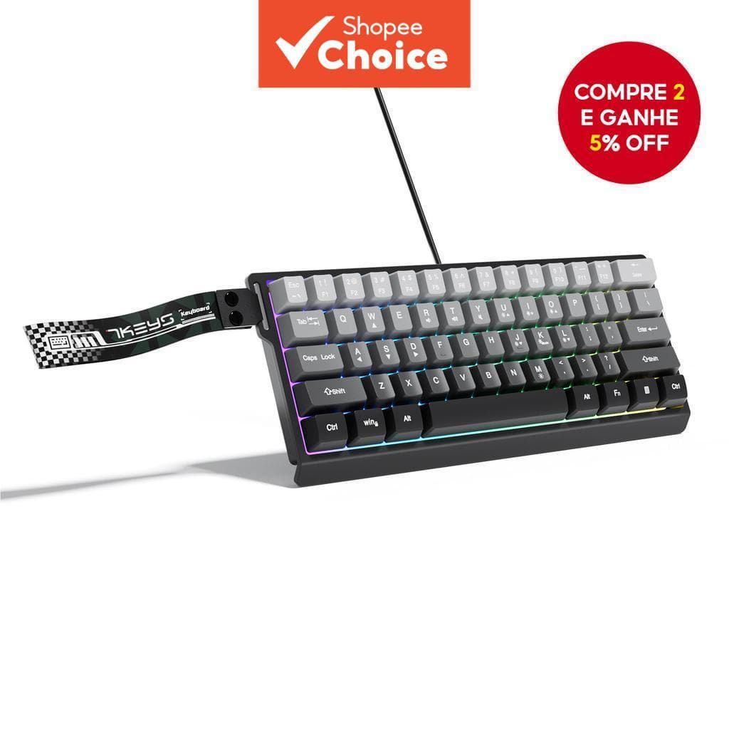  Teclado de Jogos 61 Teclas com Fio RGB, Ergonômico, Compacto e Portátil 60%
