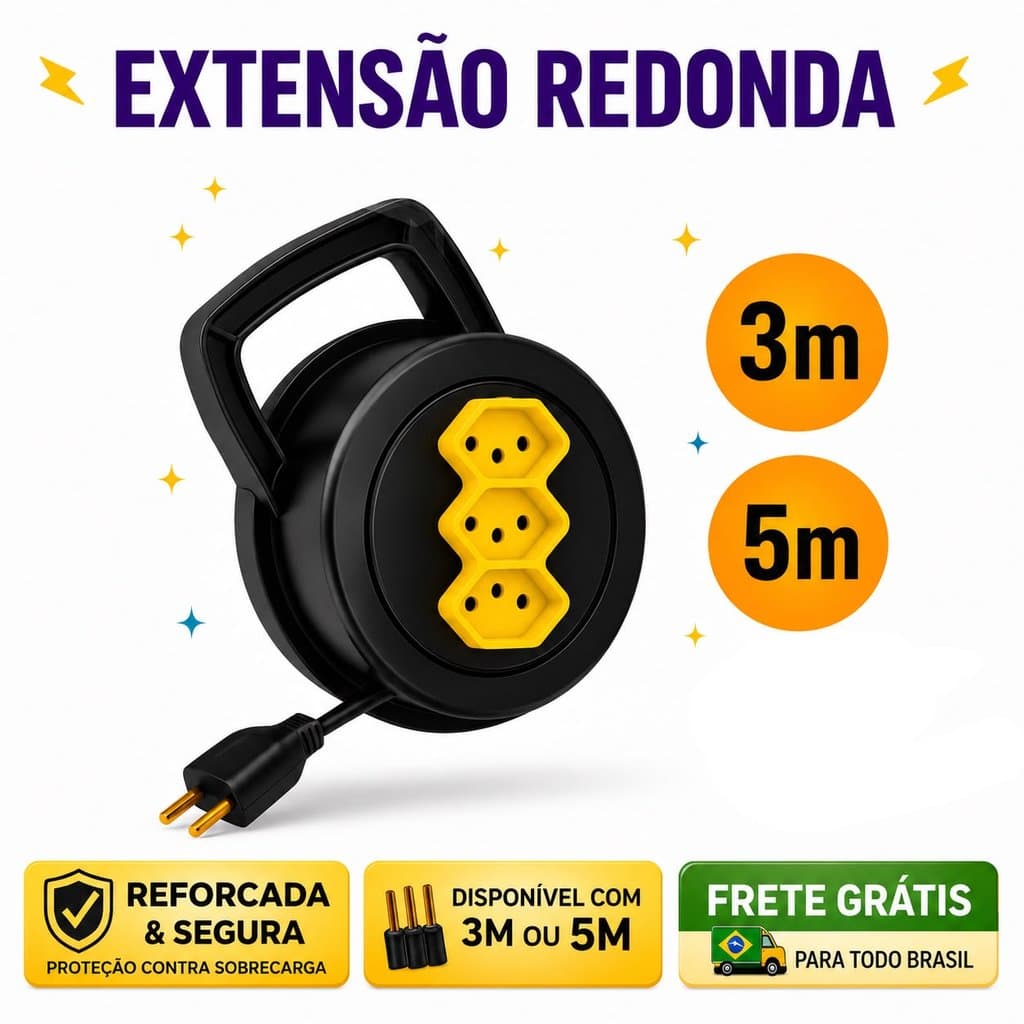 Extensão Retratil Bivolt Elétrica 5/3 Metros 3 Pino