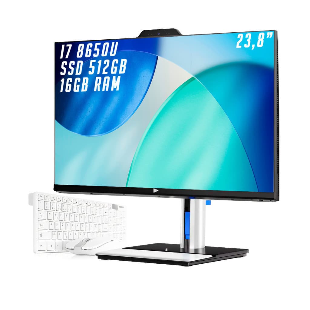All In One Computador Intel Core I7 8ª Geração SSD 512GB 16GB RAM Tela 23.8" Full HD Windows 11 Pro Teclado Mouse