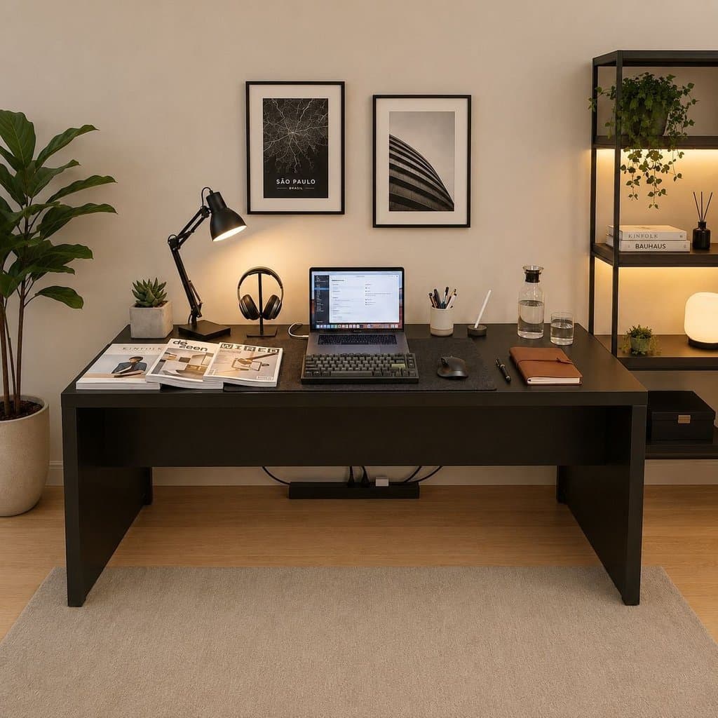 Escrivaninha Mesa Escritório ME4185 2 Lugares 180cm Preto Preto
