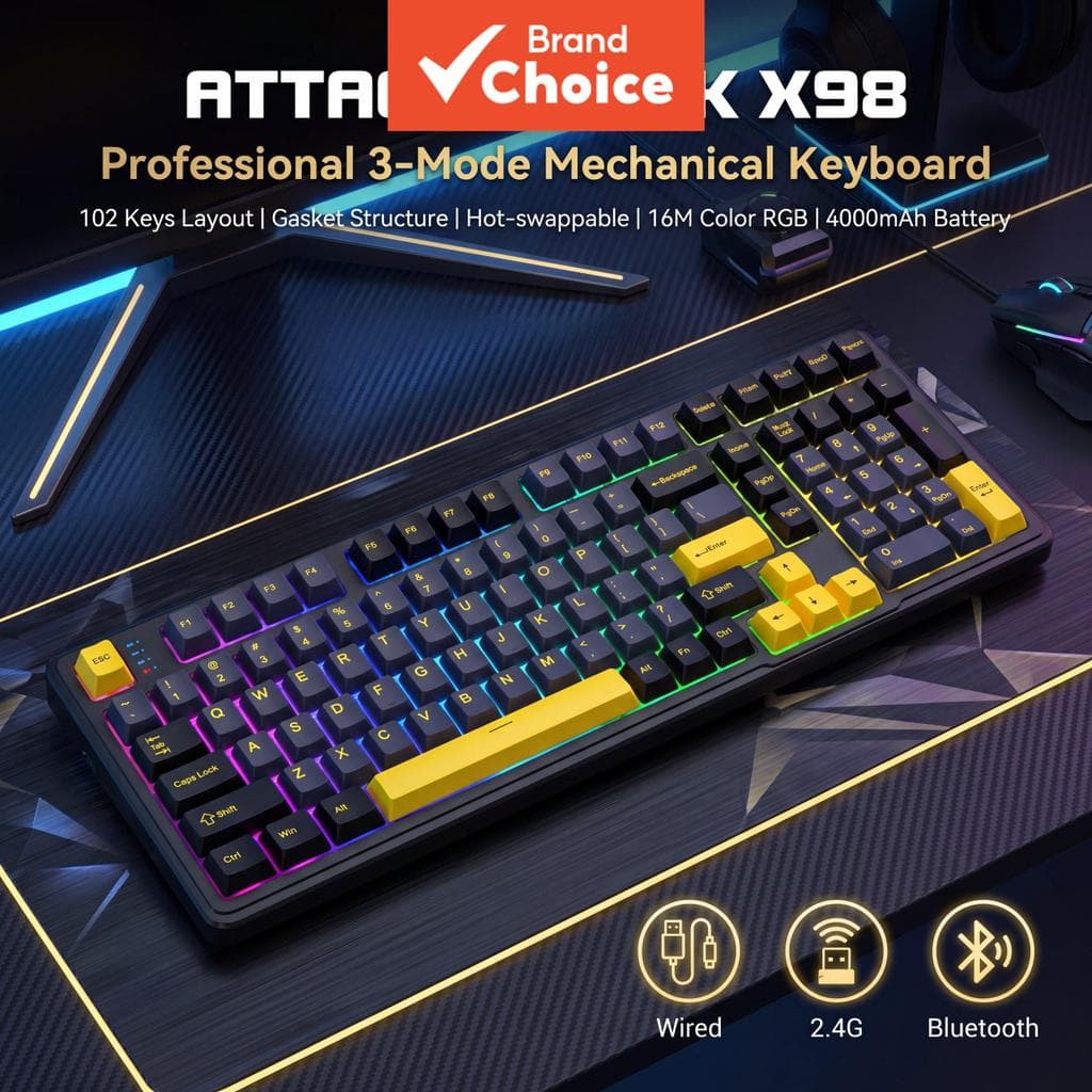 Teclado Gamer Attack Shark X98 Magnético 102 teclas, Layout 80% 3 Modos, Troca a quente 3/5 pinos, Estrutura a gás,