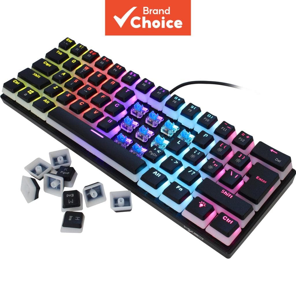 Teclado Mecânico com Fio HXSJ L700, Eixo Azul, 61 Teclas, Teclas Pudding, 12 Modos de Iluminação, Teclado para Jogos