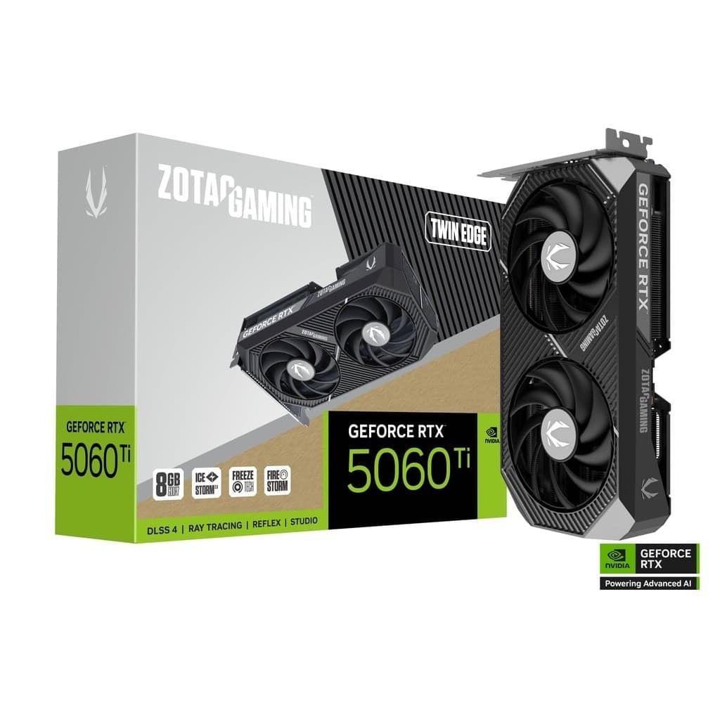 Placa de Video Zotac GeForce RTX 5060 Ti Twin Edge OC Edition, 8GB, GDDR7, 128-bit, ZT-B50610H-10M
