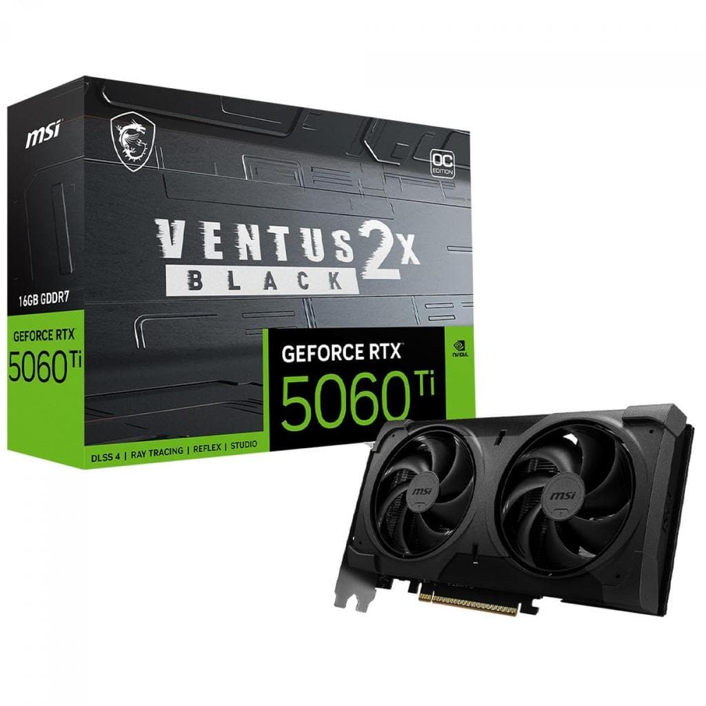 Placa de Vídeo MSI NVIDIA GeForce RTX 5060 Ti Ventus 2X OC Black Plus, 16GB, GDDR7, DLSS