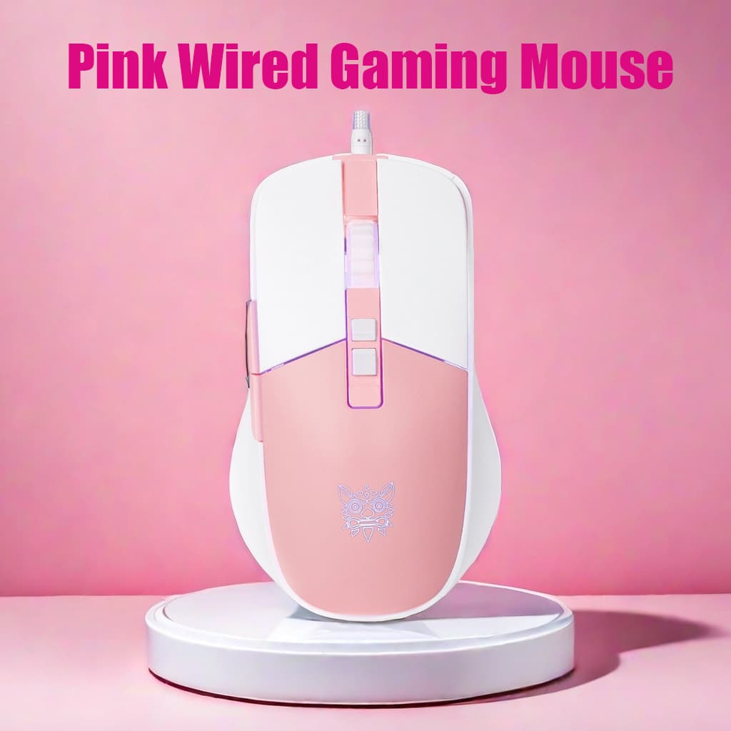  Mouse Gamer Com Fio RGB Cw916, Óptico USB, Ergonômico Compacto, Rosa, Para PC e Notebook