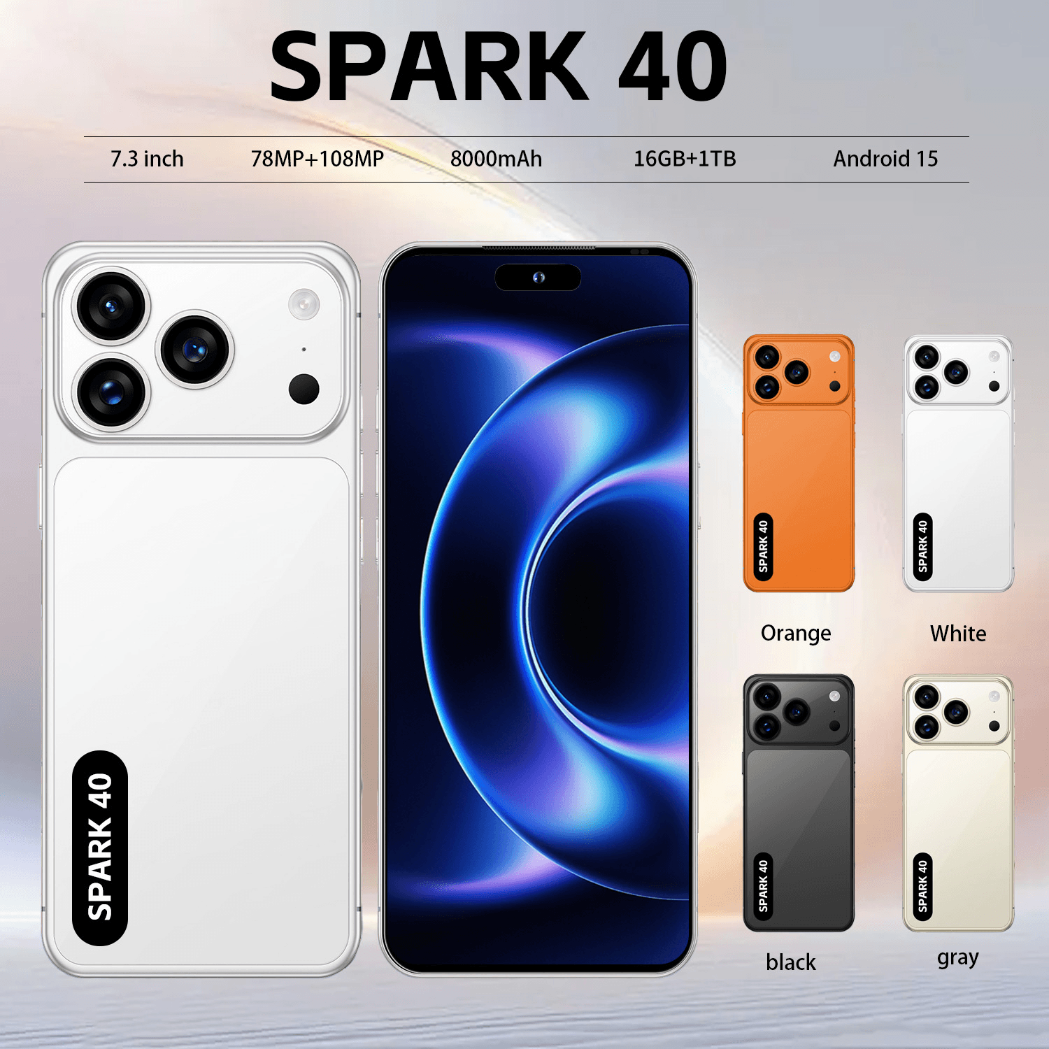 Smartphone 5G de alta qualidade SPARK 40, tela grande de 7,3 polegadas, desbloqueio facial, dual chip