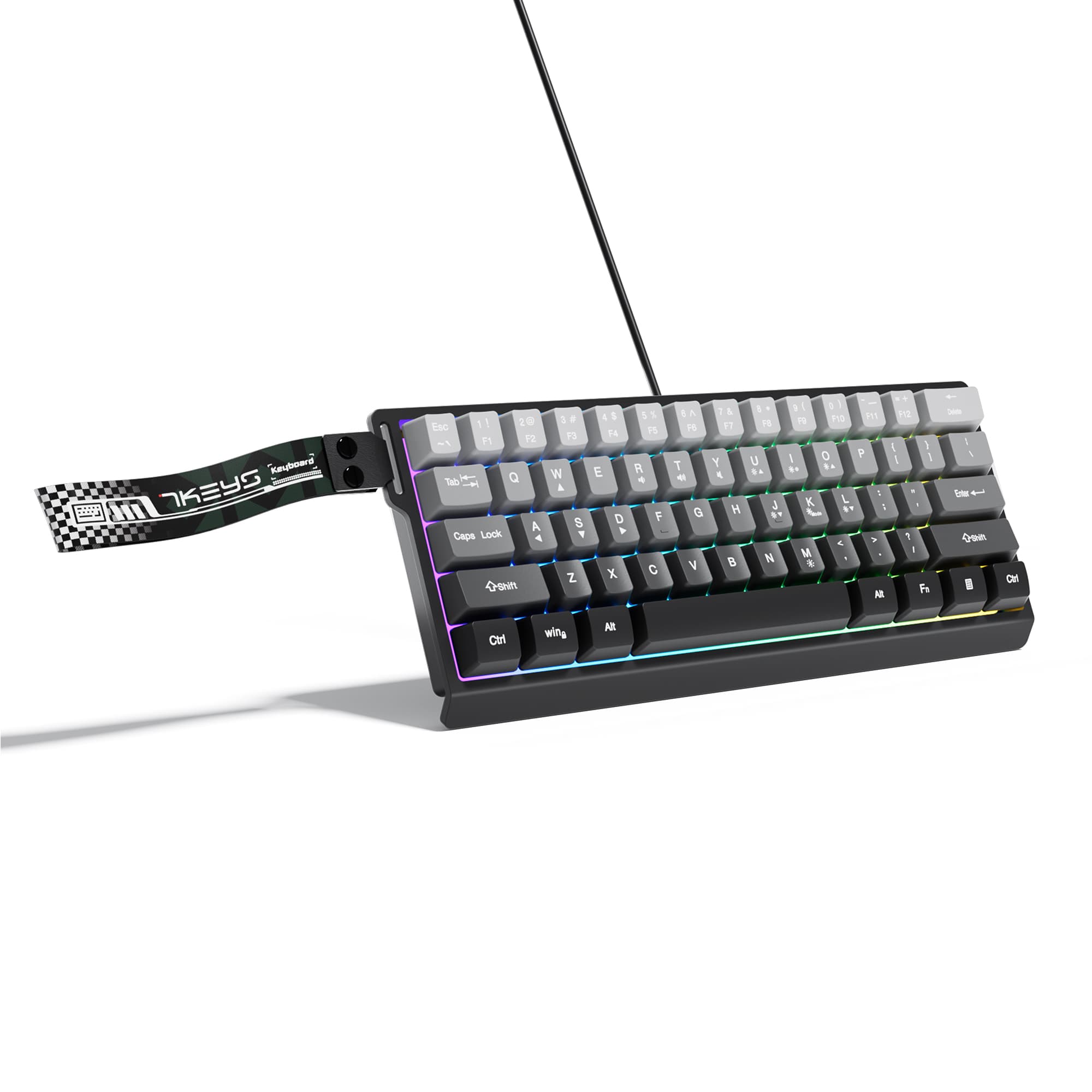  Teclado de Jogos 61 Teclas com Fio, RGB, Ergonômico, Compacto e Portátil 60%