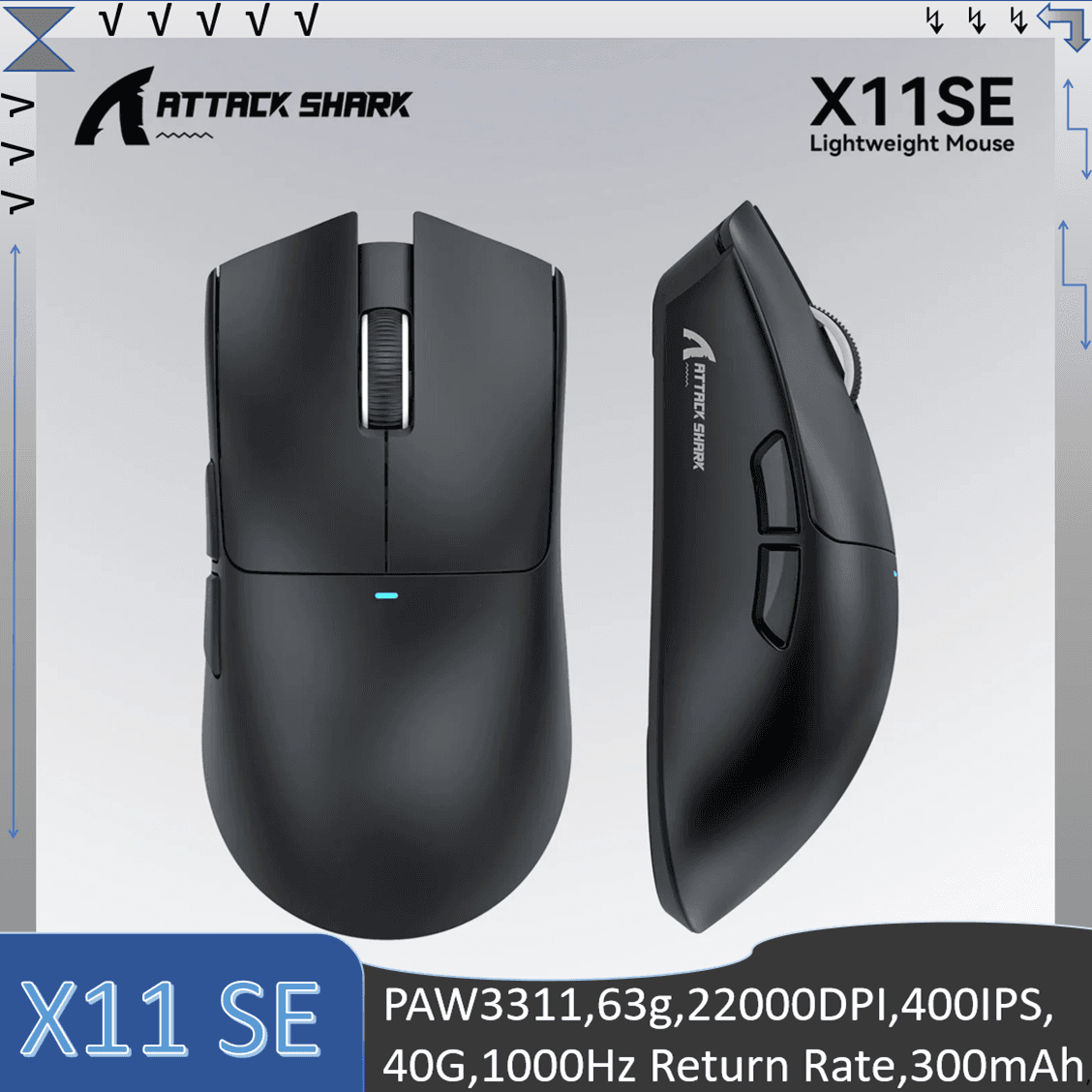 Mouse Gamer Leve Attack Shark X11 SE com Três Modos, Vida Útil dos Botões HUANO de 20 Milhões, Sensor PAW3311, 63g,